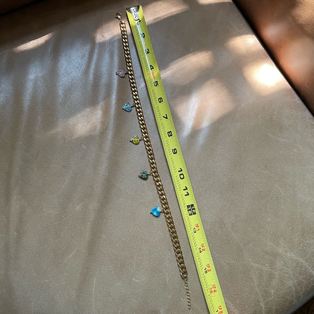Heart 💛 Millefiori glass choker on 18k gold plated curb chain green blue yellow - Picture 5 of 5